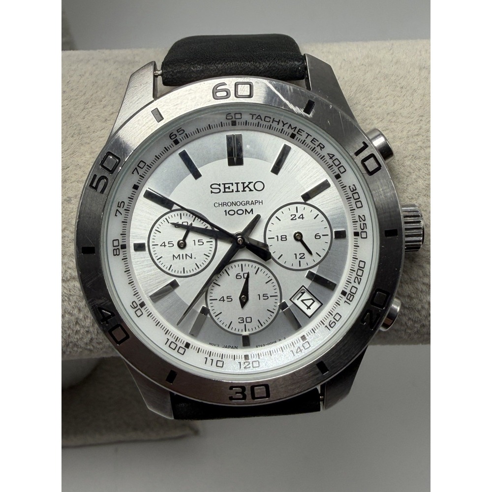 Seiko 6T63-00E0 New Battery Mens Diver Chronograph Watch 42MM 8" Leather Band